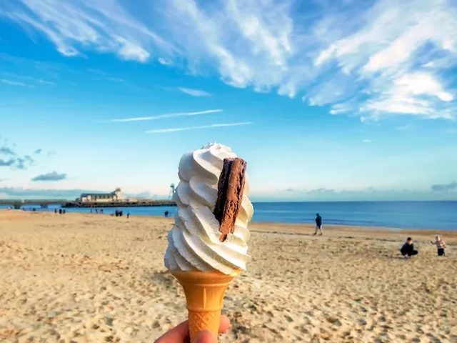 Bournemouth Pier and golden sandy beach, Dorset