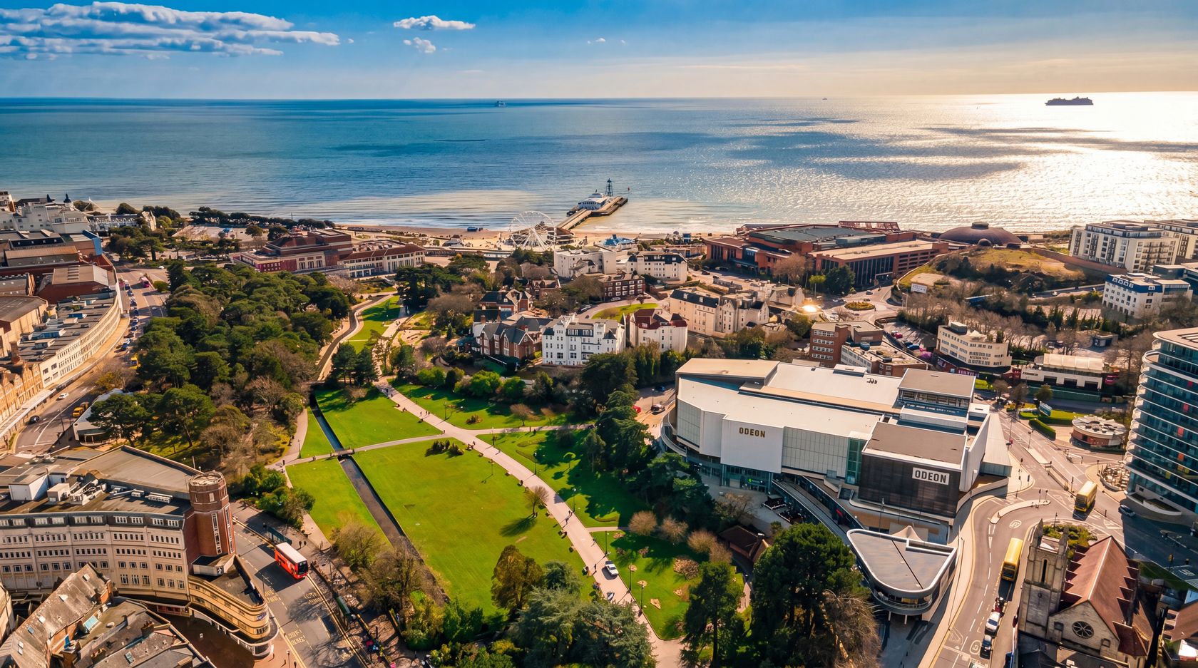 Bournemouth town and seafront from above